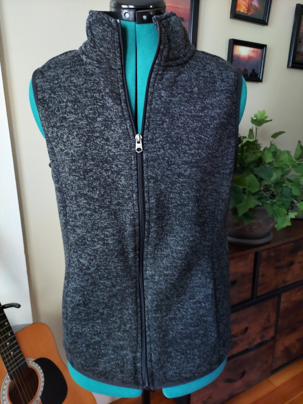 G. H. Bass Charcoal Full-Zip Sweater Knit Vest Lightweight Women's M